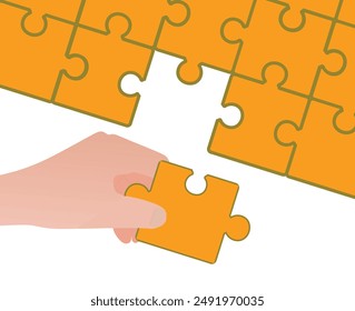 Hand complete puzzle. vector illustration