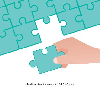 Hand complete puzzle. vector illustration