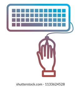hand with computer mouse and keyboard
