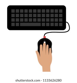 hand with computer mouse and keyboard