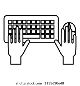 hand with computer mouse and keyboard
