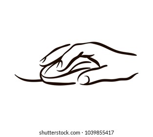 Hand with computer mouse sketch illustration
