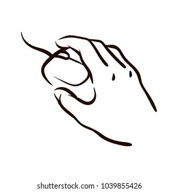 Hand with computer mouse sketch illustration
