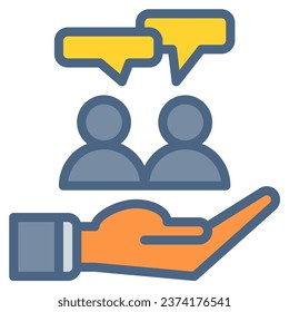 Icono de charla de comunicación manual o ilustración de logotipo rellenados estilo de color de contorno. Iconos comerciales y financieros