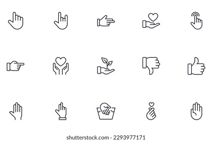 Hand concept. Collection of gesture high quality vector outline signs for web pages, books, online stores, flyers, banners etc. Set of premium illustrations isolated on white background 