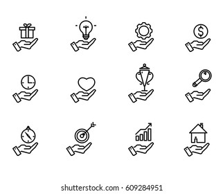 Hand concept icons. Examples of symbols for business ideas & infographics presentations.