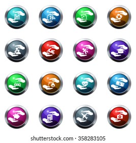 Hand concept round glossy web icon set