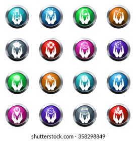 Hand concept round glossy web icon set