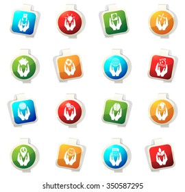 Hand concept stickers label icon set
