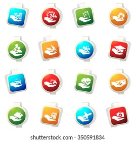 Hand concept stickers label icon set