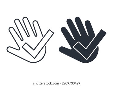 Hand with confirmation, tick. Personal choice, approval. Vector illustration icons isolated on bnl background.