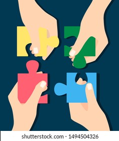 Hand of connecting puzzle pieces, Business solutions, success and strategy concept. teamwork business concept - Shutterstock ID 1494504326