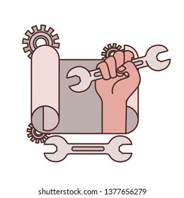 hand with construction plan isolated icon