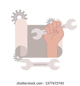 hand with construction plan isolated icon