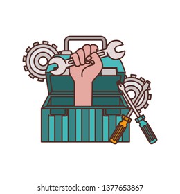 hand with construction tool box icon