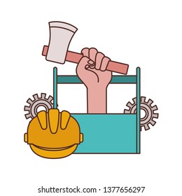 hand with construction tool box icon