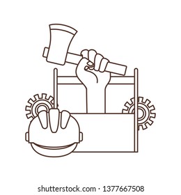 hand with construction tool box icon