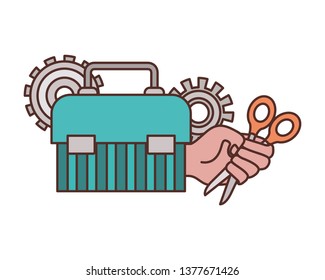 hand with construction tool box icon