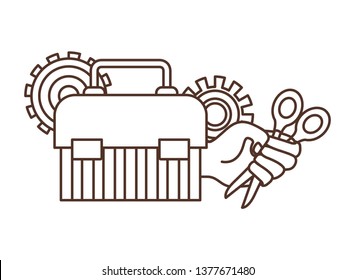 hand with construction tool box icon