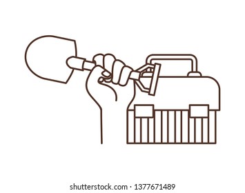 hand with construction tool box icon