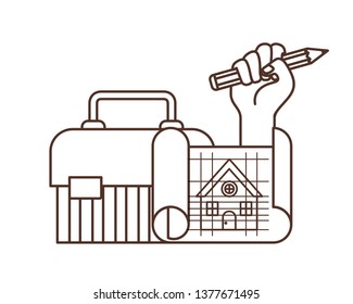 hand with construction tool box icon