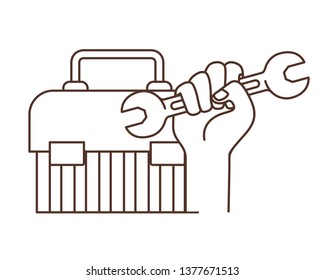 hand with construction tool box icon