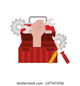 hand with construction tool box icon