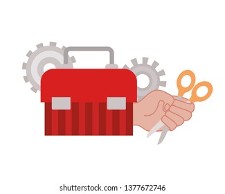 hand with construction tool box icon