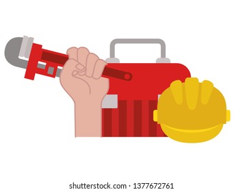 hand with construction tool box icon