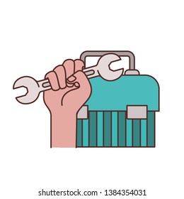 hand with construction tool box icon
