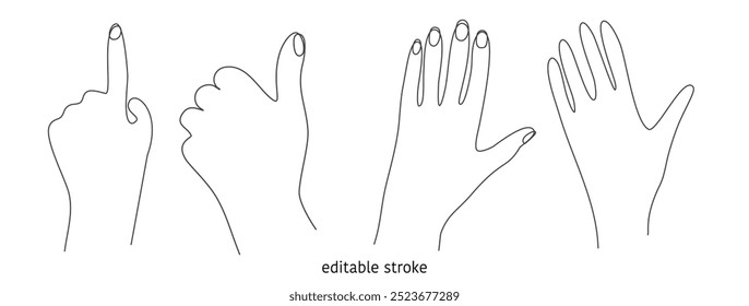 Hand in Continuous Line Drawing. Vector Sketchy Waving Concept. Outline Simple Artwork with Editable Stroke.