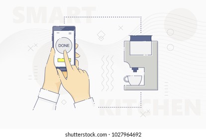 Hand controlling coffee maker with smartphone