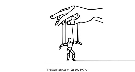 a mão controla o boneco. Desenho contínuo de uma linha
