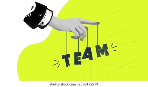Handsteuerungsteam Trendbanner mit coolem Teammanagement-Konzept.Kreativer Trend Collage Art Vektorgrafik
