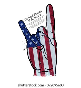 hand cool gesture on the background of the flag of the United States. vector illustration