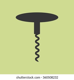 Hand corkscrew icon on the green background. Vector illustration