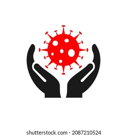 Hand Corona logo design. Corona logo with Hand concept vector. Hand and Corona logo design