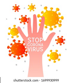 Hand with coronavirus - the concept of prevention of coronavirus