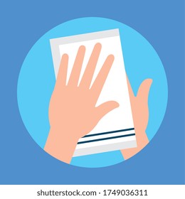 Hand with cotton towel design of Bath bathroom clean textile laundry hotel domestic cloth care and soft theme Vector illustration