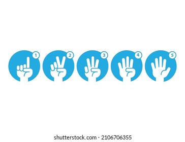 Hand count, gesture hand one, two, three, four, five, count to five. Vector icon template