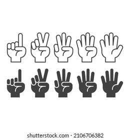 Hand count, gesture hand one, two, three, four, five, count to five. Vector icon template