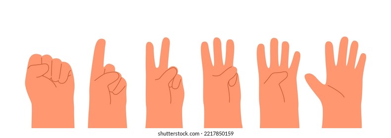 Hand count. Hands counting zero to five. Flat vector illustration isolated on white background
