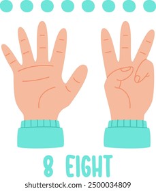 Hand Counting Eight Fingers Vector Illustration