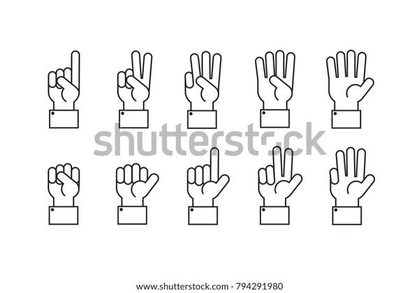 指の数を数えるベクター線の記号を持つ手 人間の手と指のジェスチャー記号のイラスト のベクター画像素材 ロイヤリティフリー