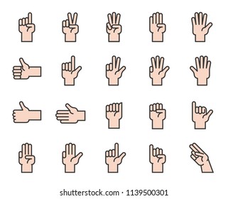 Hand counting and hand gesture icon such as like, love, fist, filled outline icon