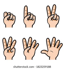 Hand counting from number zero to five vector illustration.