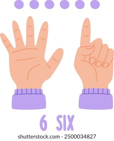 Hand Counting Six Fingers Vector Illustration