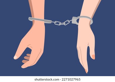 Hand of couple in handcuffs. Vector illustration of male and female hand chained together. Concept of codependency, unhappy relationship.