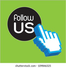 hand course with follow us button vector illustration