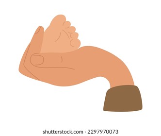 Hand cover baby feet. Vector illustration